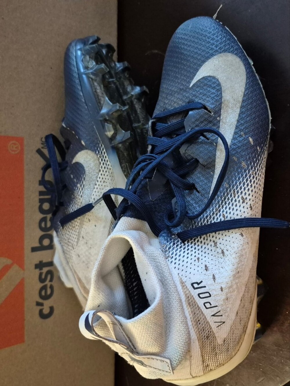 Nike Vapor Untouchable Football Cleats in Navy and White